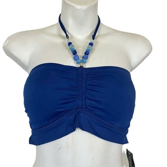 Lauren Ralph Lauren Halter Beaded Blue Bikini Top Swimsuit Swim Beach NWT sz 12 - Picture 1 of 15